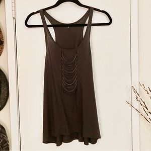 GAP BLACK COTTON SWING TANK WITH SILVER CHAIN & SILK CORD DETAILS—LIKE-NEW!